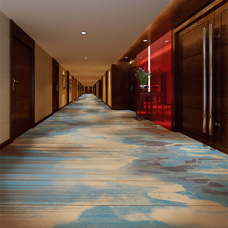 800克蓝色祥云概念星级酒店定制地毯 满铺商务防火过道地毯