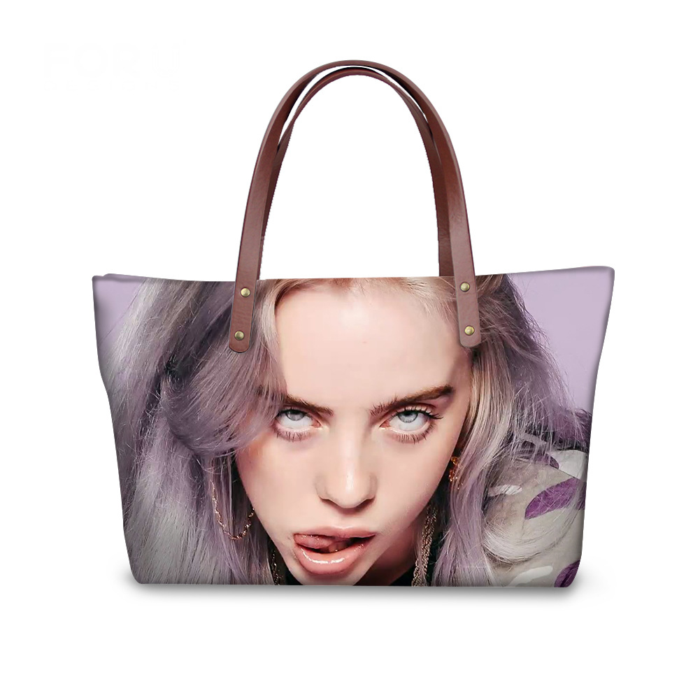 billie eilish说唱歌手女包手提单肩潜水布料pu包大挎包来图定制