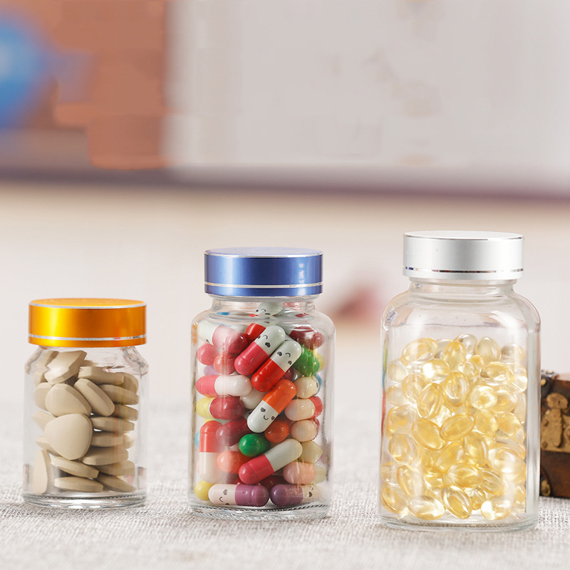 玻璃透明50ml100ml120ml胶囊瓶药瓶保健品包装虫草三七粉瓶子