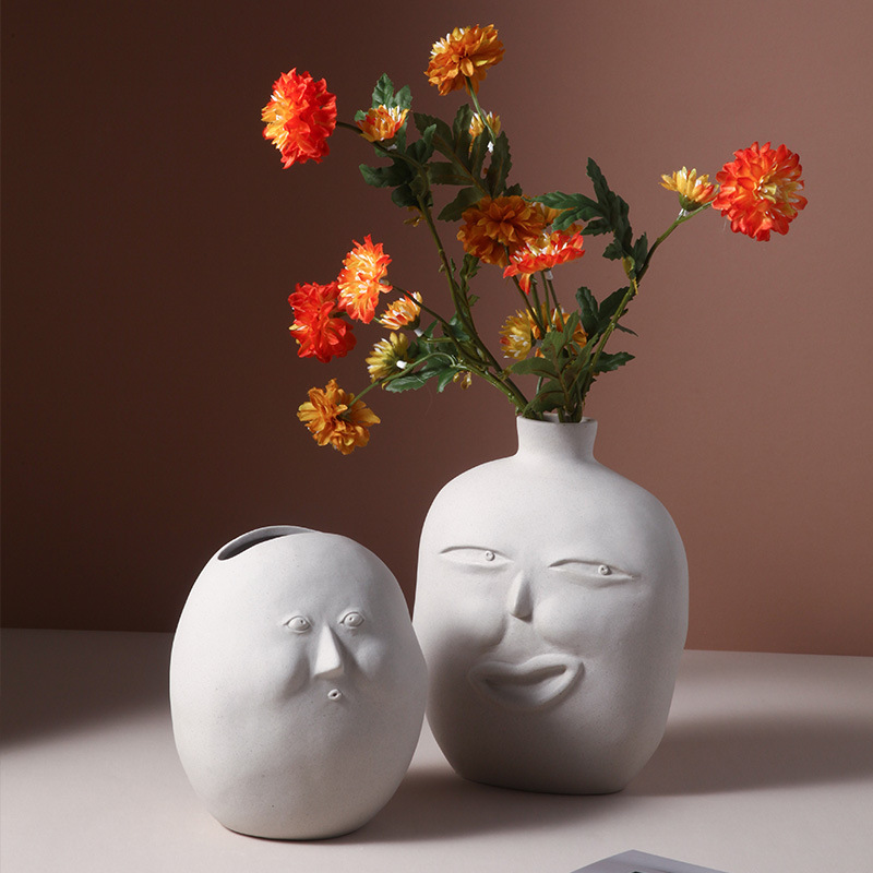 Nordic Ins Vase Ceramic Decorative Ornaments Abstract Face Vase Dried Flower Arrangement in Living Room Home Decorations