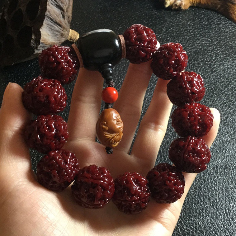 5五瓣机刷金刚菩提手串 尼泊尔大金刚 红色机刷做旧包浆20mm