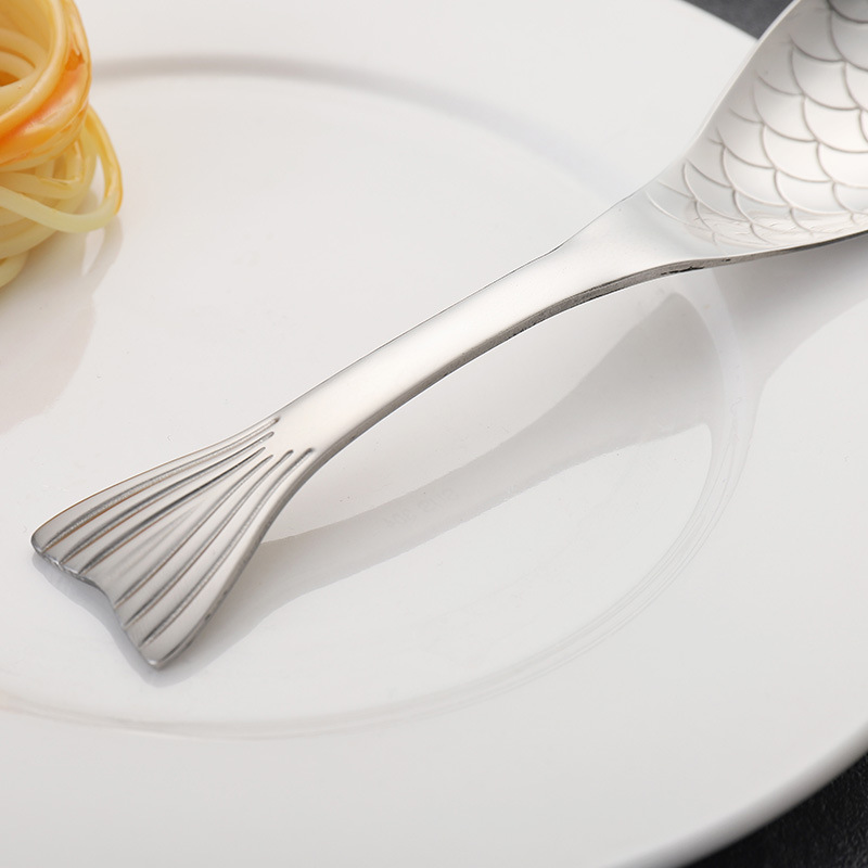 304不锈钢鱼勺创意美鱼尾汤匙 独特卡通勺金色镜光中式鱼勺子赠品