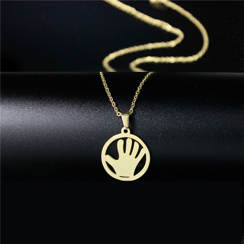 European and American Foreign Trade Golden Palm Necklace Women's round Titanium Steel Geometric Palm Pendant Long Sweater Chain Pendant