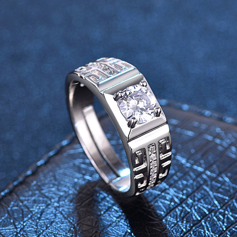 男钻戒仿真锆石开口婚戒镀白金霸气指环欧美男士戒指批发饰品首饰
