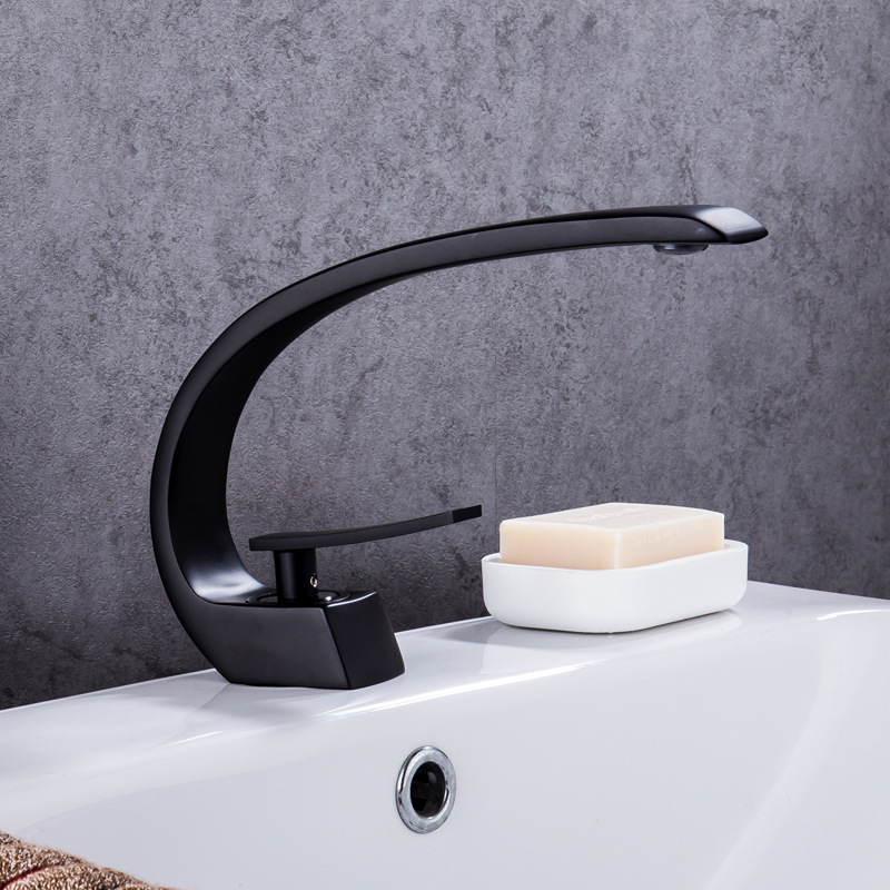 Cross-Border Black Paint Copper Basin Hot and Cold Single Hole Faucet Creative Inter-Platform Basin Face Washing Wash Basin Faucet