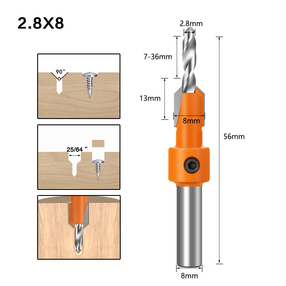 Woodworking Countersunk Hole Drill Taper Hole Drill Alloy Head Screw Step Drill Wood Self-Tapping Screw Installation Step Drill