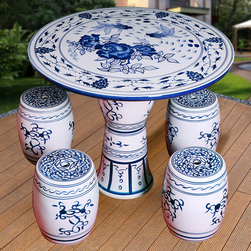 景德镇陶瓷器桌凳套装青花花鸟户外庭院露天阳台休闲桌椅户外摆设