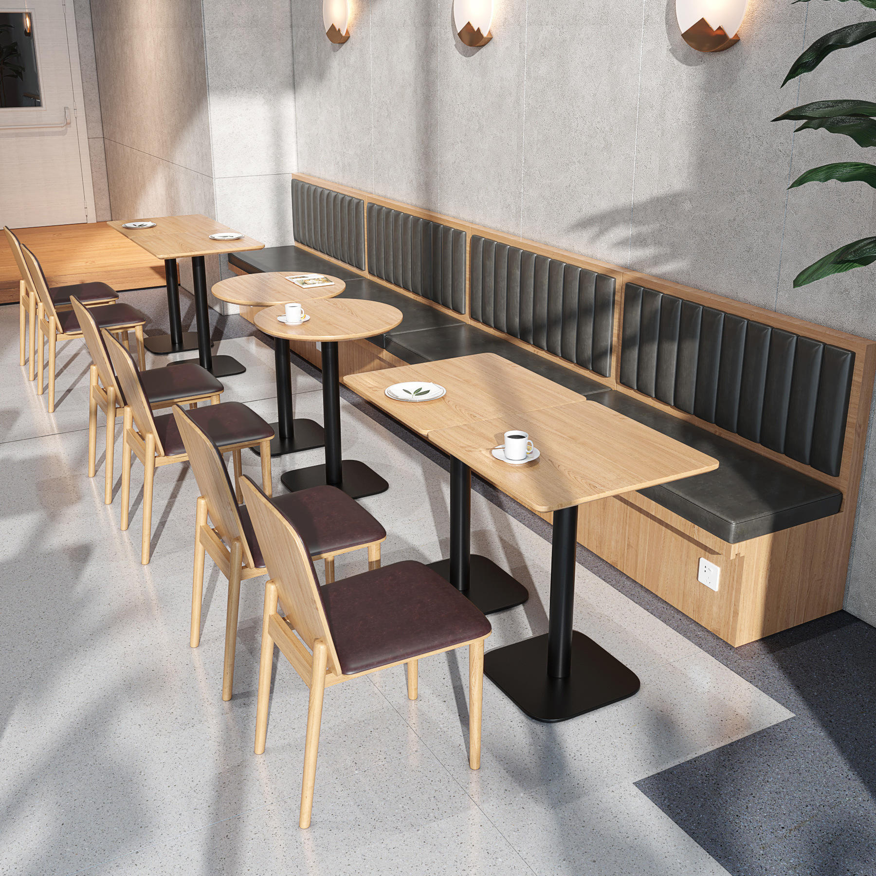 卡座沙发 连锁餐厅靠墙清吧实木汉堡店餐桌椅 茶餐厅桌椅组合