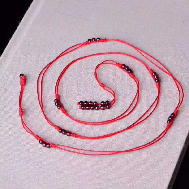 东海天然水晶石榴石红腰链 本命年吉祥石榴石手编腰带 手工编织