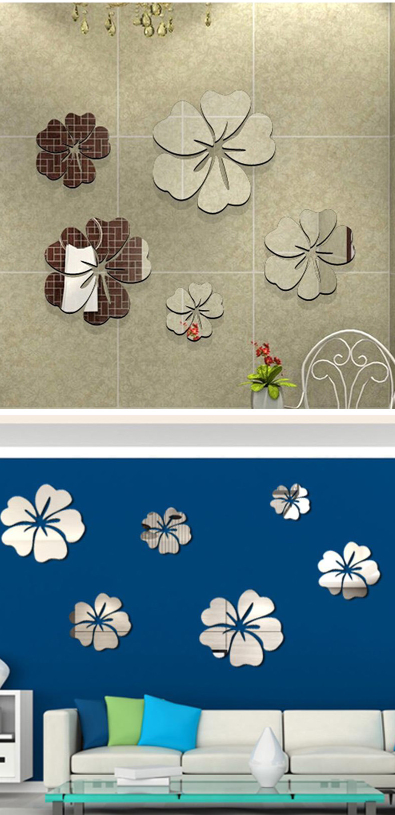 diy亚克力墙贴3d镜子艺术花可移动墙贴壁画贴花家居卧室墙面装饰