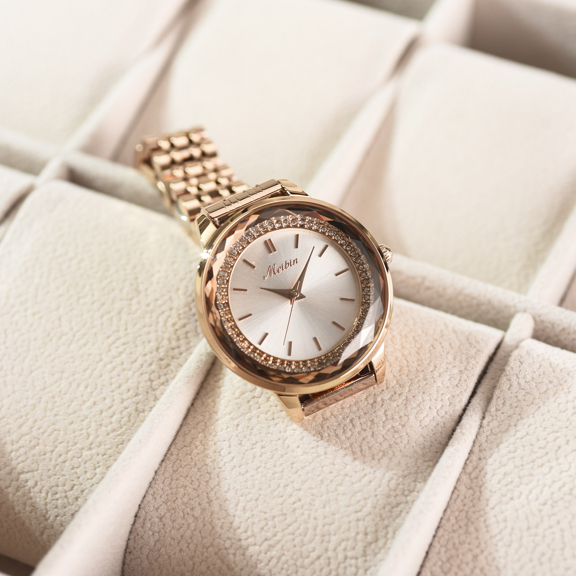 美宾meibin 直播同款正品时尚女士石英钢带手表防水1345 一件代发