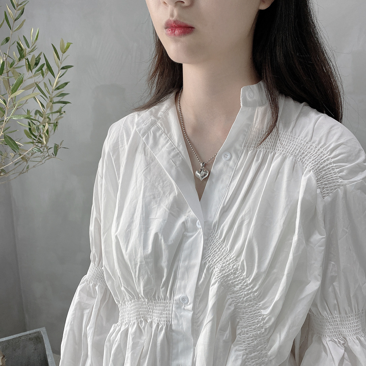 潮福猫韩国韩版925纯银项链长款脖链饰品手工银制爱心银珠项链