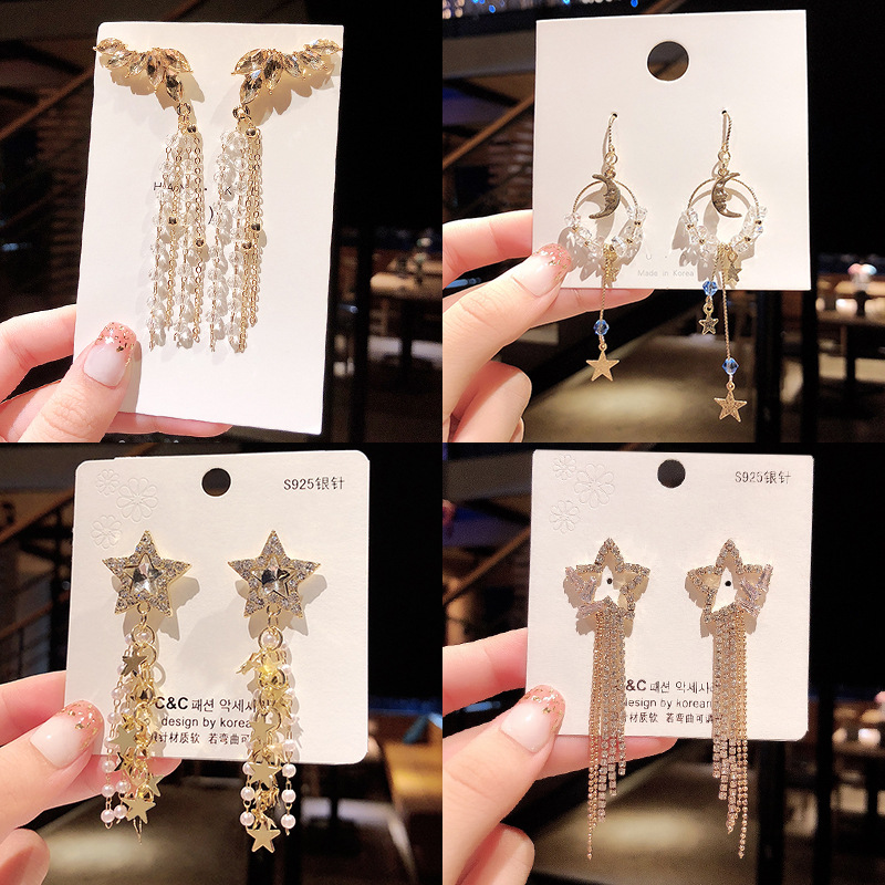 Korean Dongdaemun Earrings 925 Silver Stud Earrings European and American Exaggerated Vintage Pearl Earrings Female Long Tassel Earrings