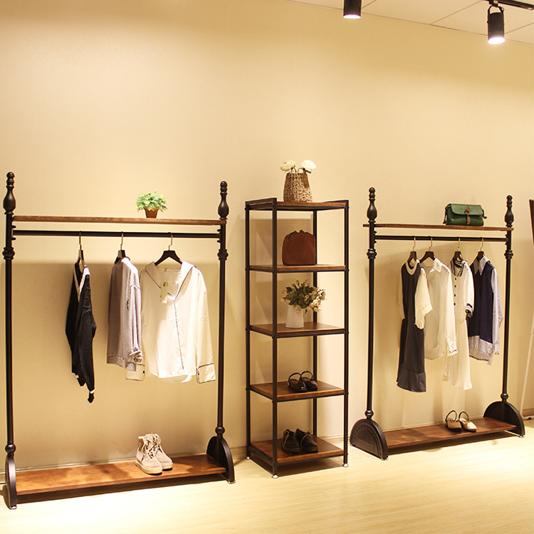 新款男女装服装店衣架展示架复古落地式衣服架铁艺挂衣架陈列货架