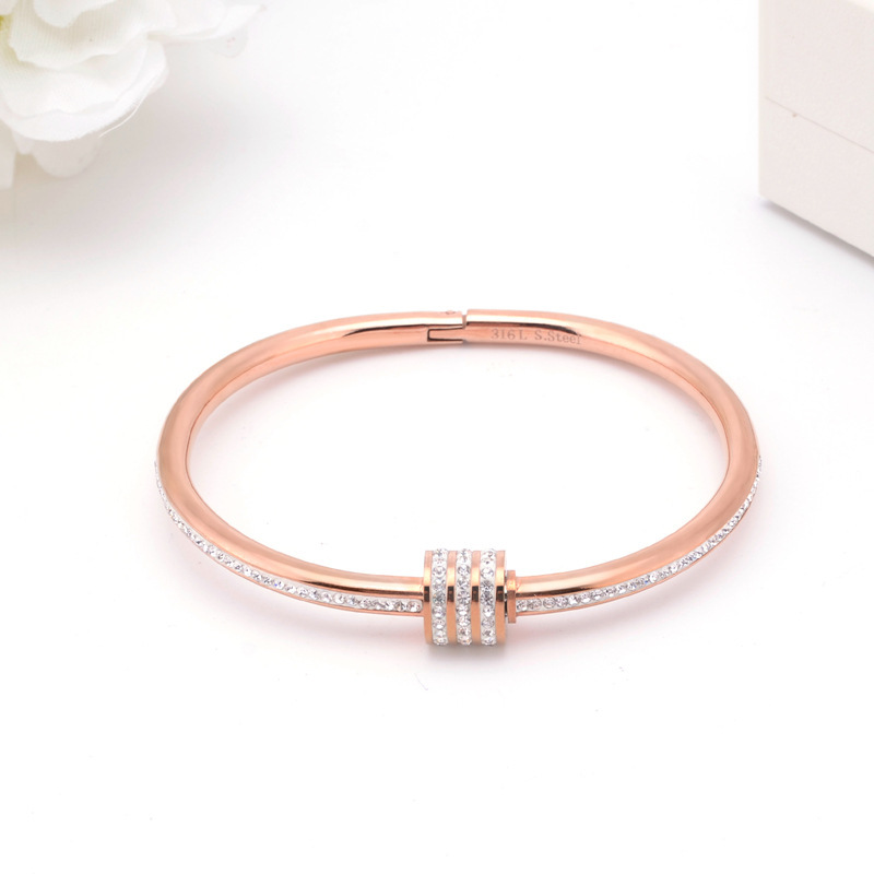 欧美爆款钛钢手镯女玫瑰金满钻手环网红首饰时尚流行手链工厂批发