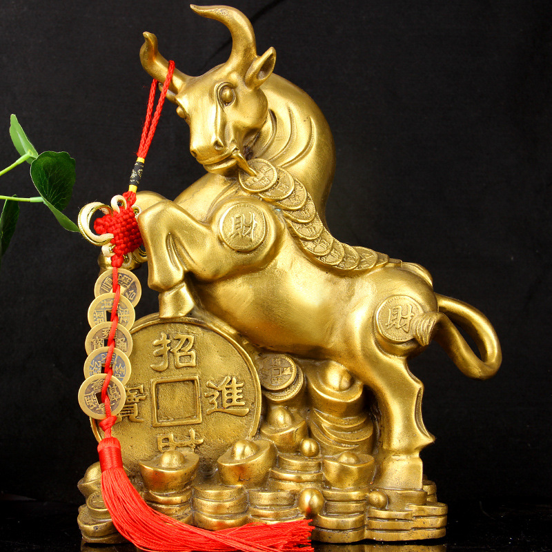 铜金钱牛摆件铜元宝牛铜牛十二生肖牛摆件客厅办公室工艺品摆件