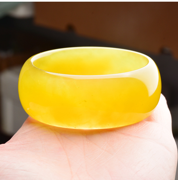 天然岫玉 玉石手镯 黄玉 黄色 加宽 加厚 胖妹妹玉镯子 尺码随机