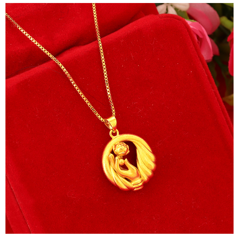 女士沙金玉手莲花时尚吊坠 纯黄铜镀金实心观音圆吊坠厂家直销