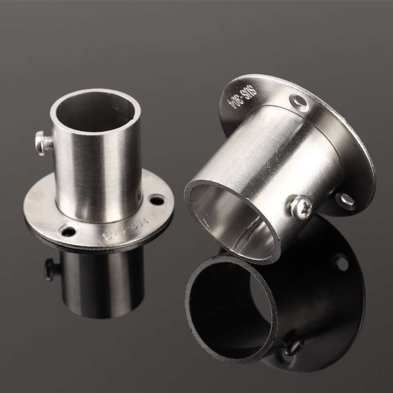 不锈钢管座法兰座圆管加厚衣柜挂衣杆托衣杆底座家用五金配件开口