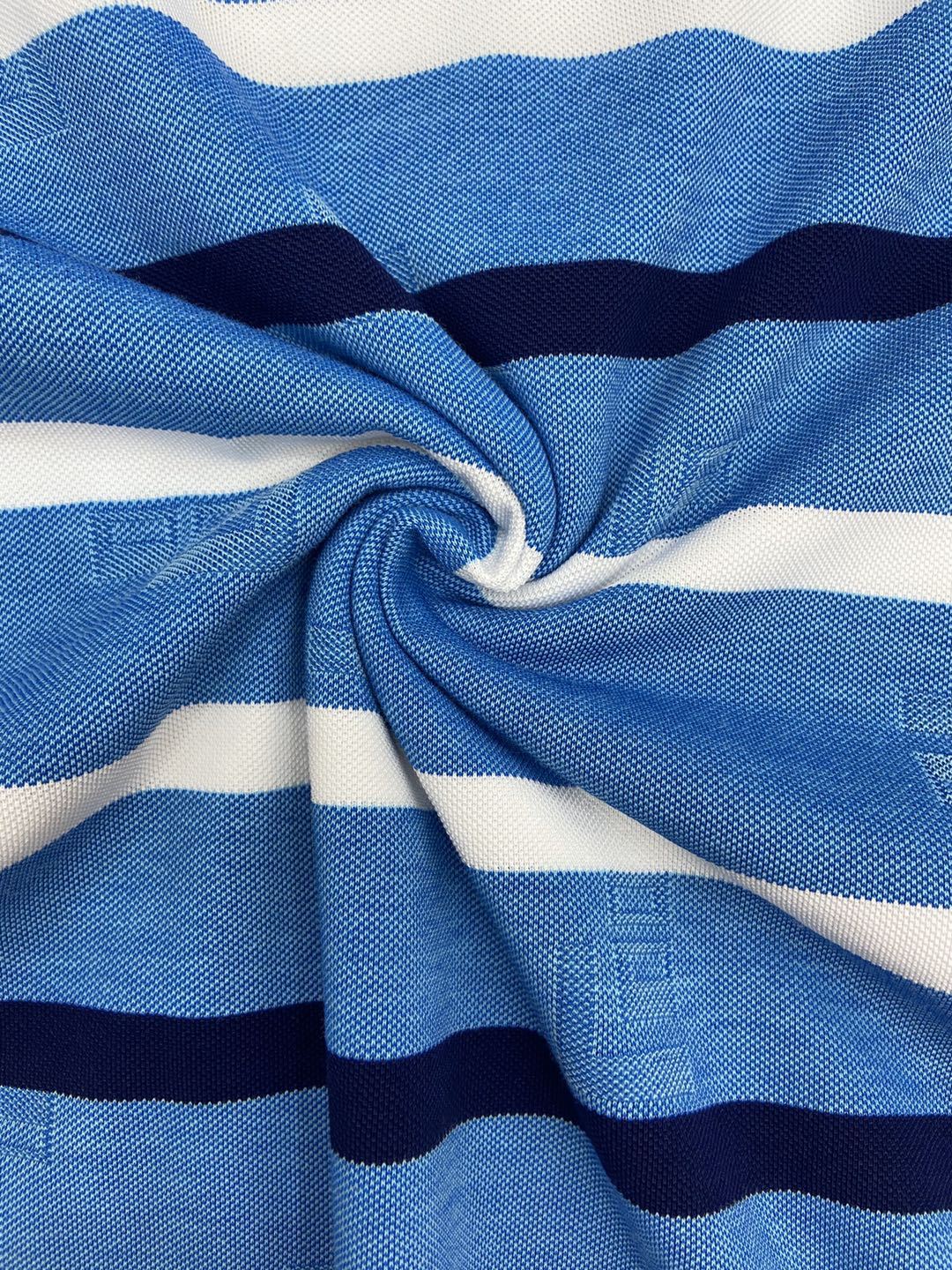 厂家polo面料针织汗布涤棉色织间条珠地棉针织提花面料男装t恤衫