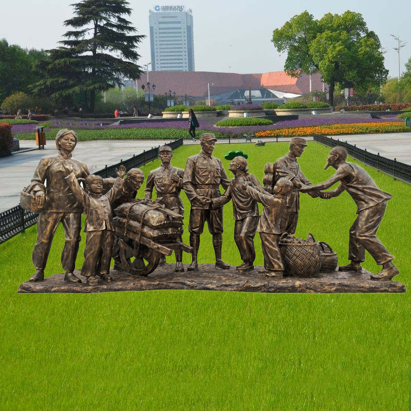 玻璃钢仿铜军民情人物雕塑军民一家亲铸铜红色文化八路军雕像定制