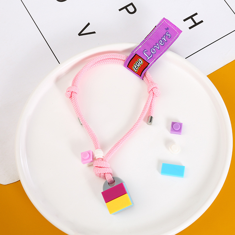 欧美新款乐高拼装积木爱心情侣手链一对男女学生编织手绳饰品批发