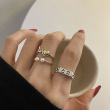 925纯银韩国ins小众设计感爱心珍珠开口戒指女轻奢时尚手饰