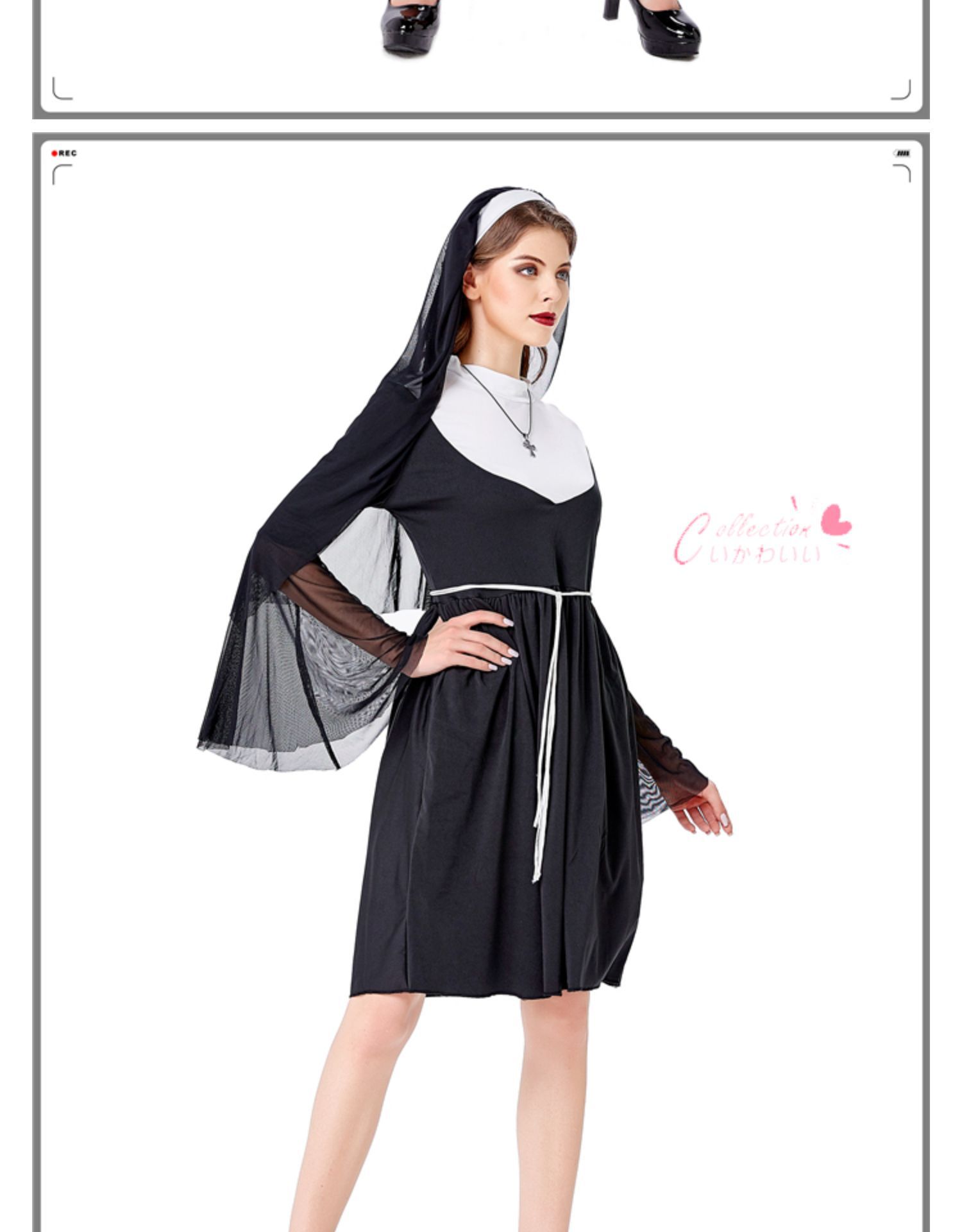 2020万圣节服 修女服装黑 玛利亚567服 染血吸血鬼恶魔女巫女仆装