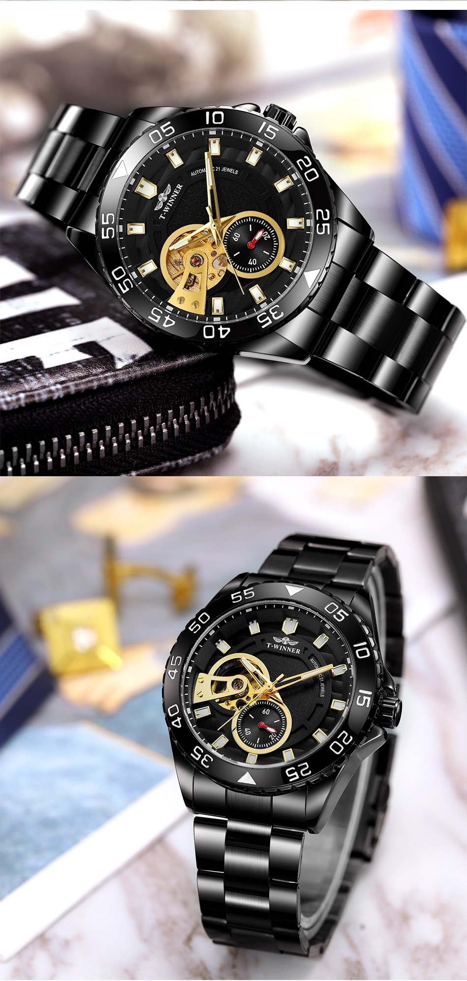 t-winner男士全自动机械表夜光针多色可选简约大气机械手表一件发