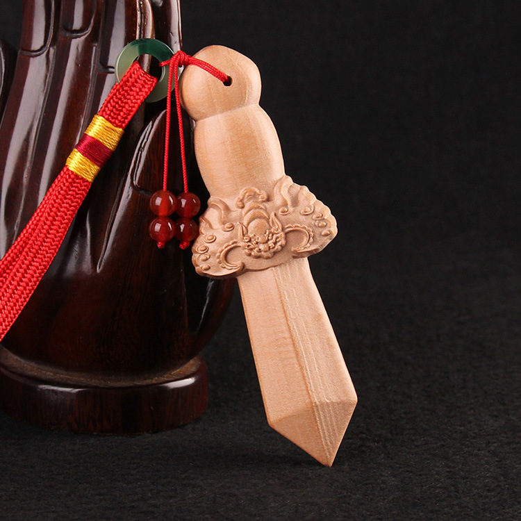 桃木剑 福鼠剑 木雕工艺品 手工雕刻手把件 宝宝床头挂件