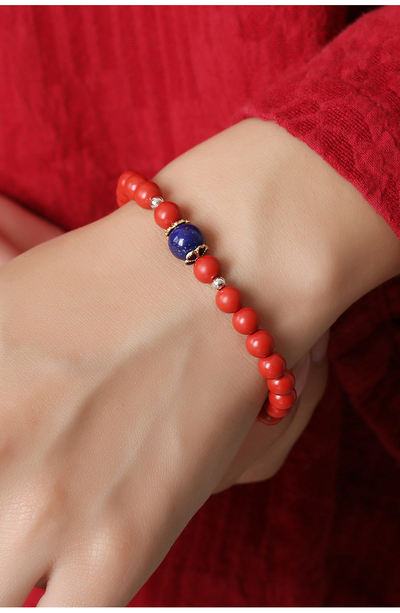 辰世原创朱砂手链s925银青金石珠紫金砂手串古典优雅女士饰品