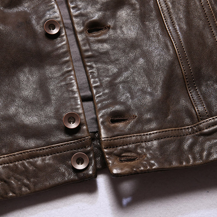 阿美咔叽植鞣绵羊皮真皮皮衣男水洗褶皱美式休闲牛仔真皮夹克1905
