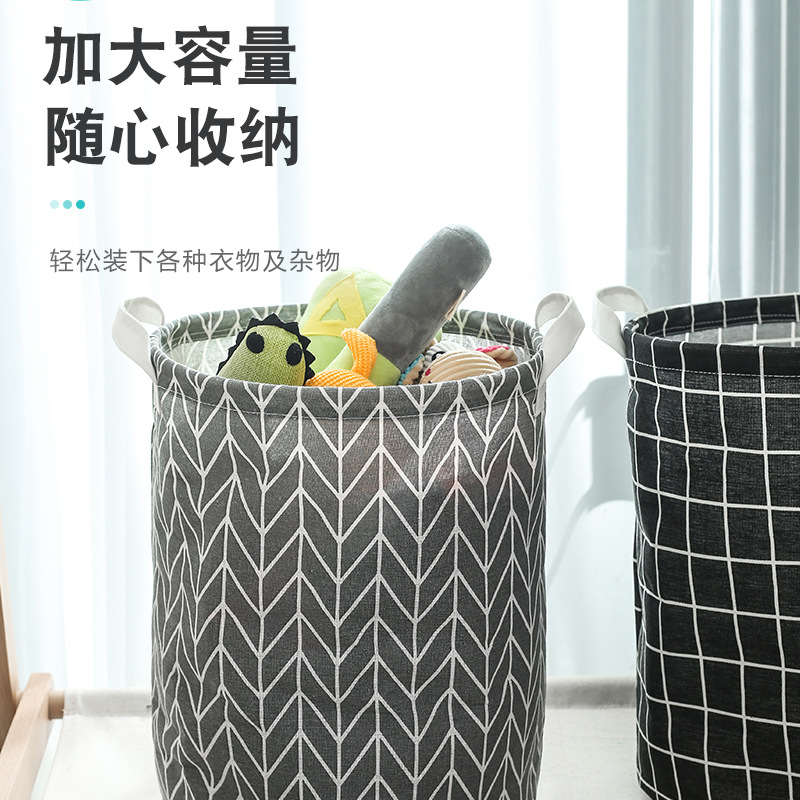 Cross-Border Exclusive Cotton and Linen Fabric Folding Laundry Basket Large Water-Proof Laundry Basket Sundries Clothes Bucket Wholesale 