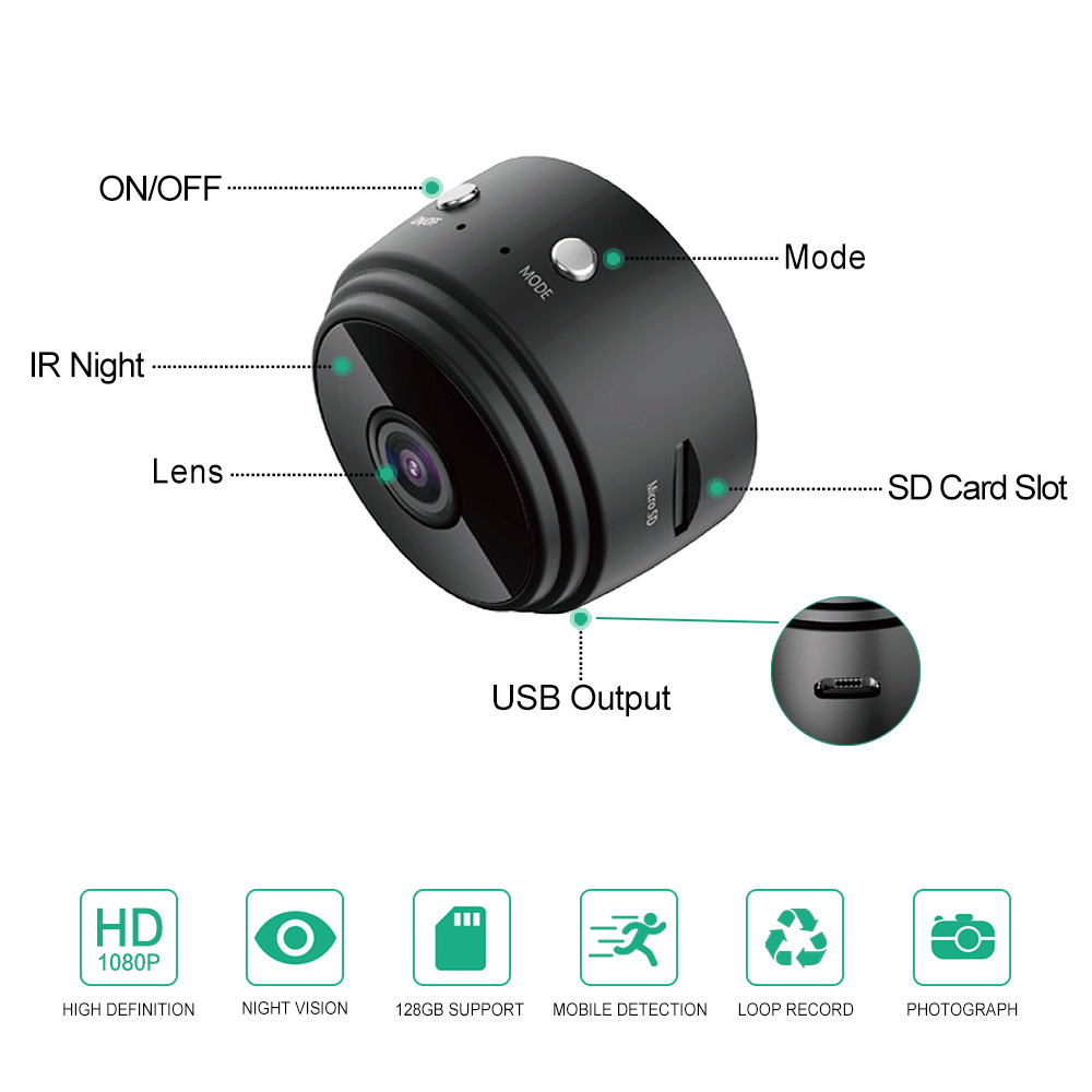A9 Wireless WiFi Night Vision HD Camera Home Camera Outdoor Sports Multi-Function Remote Monitoring