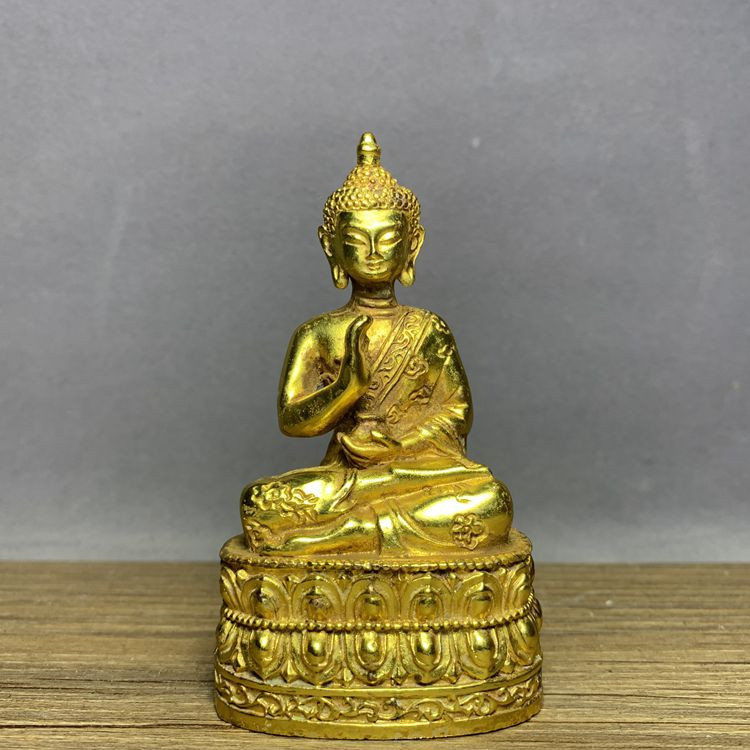 古玩杂项收藏仿古做旧铜鎏金小药师佛像阿弥陀佛家居供奉铜佛摆件