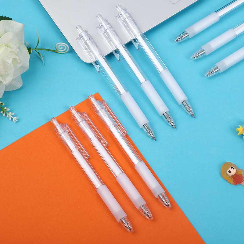 厂家直销透明款按动大容量碳素子弹头中性笔按动笔学生办公中性笔