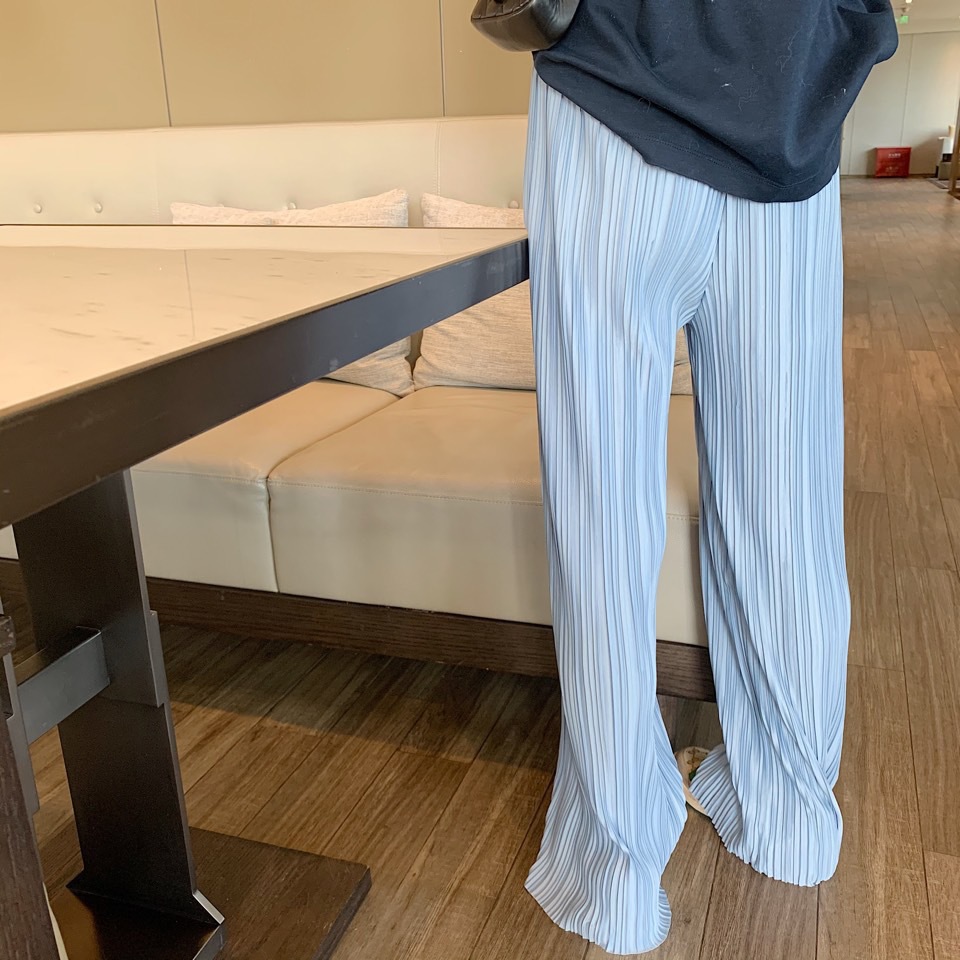 2023 Spring and Summer New High Waist Slimming Draping Noodle Pants Stall Length Mop Pants Pleated Chiffon Casual Wide Leg Pants