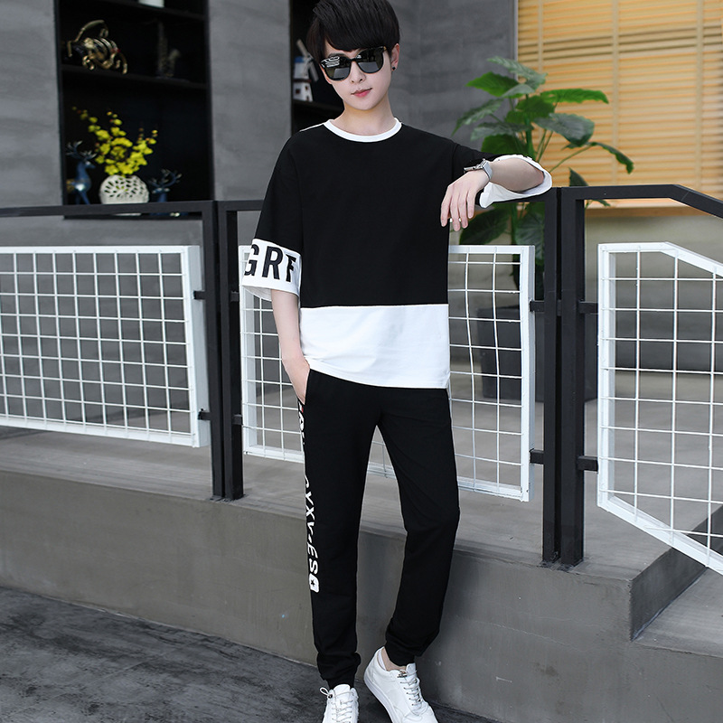 短袖t恤男孩青少年13初中学生潮流12套装15岁运动衣服夏装帅气潮