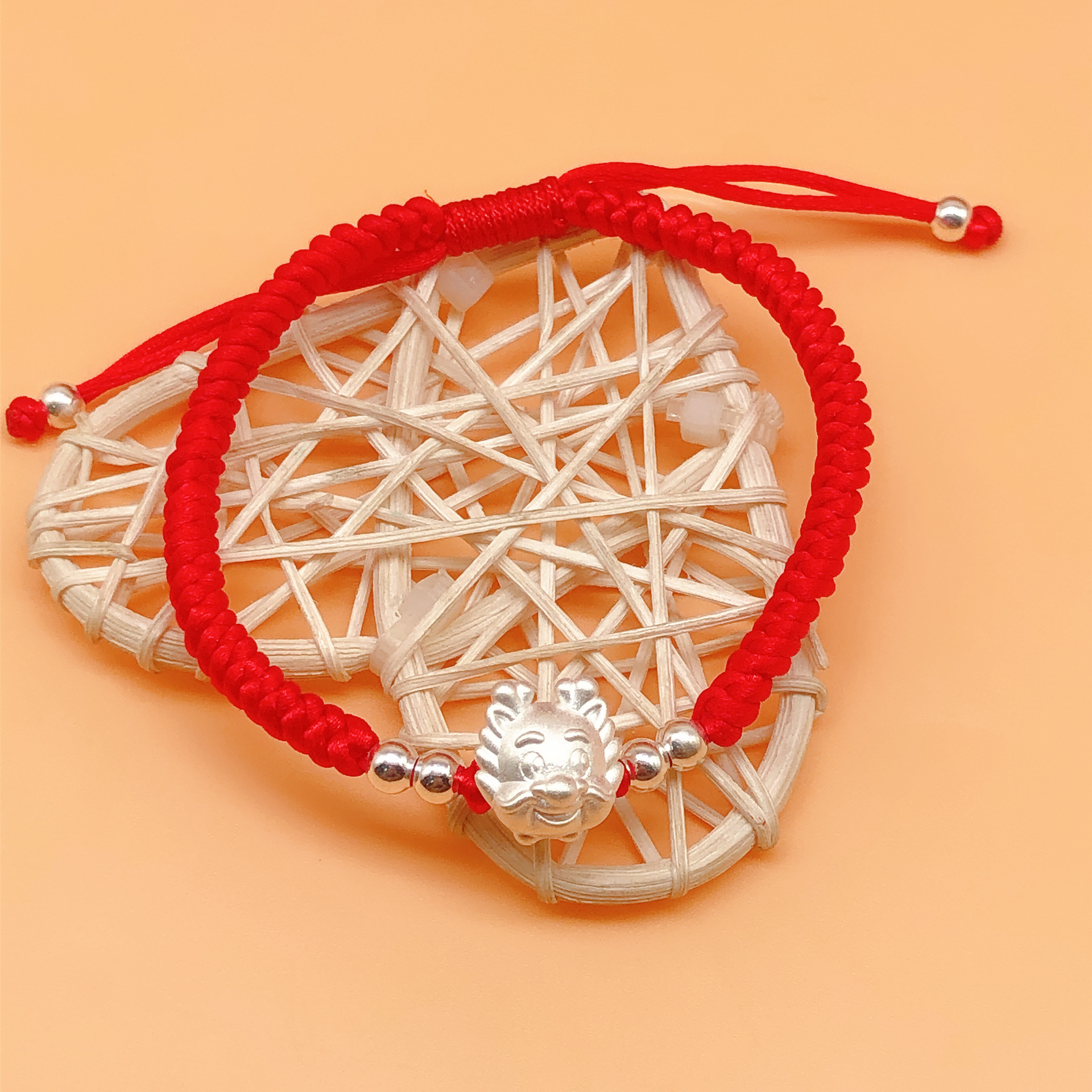 纯银十二生肖红黑绳编绳手链手工编织3d硬银生肖本命年红手绳批发