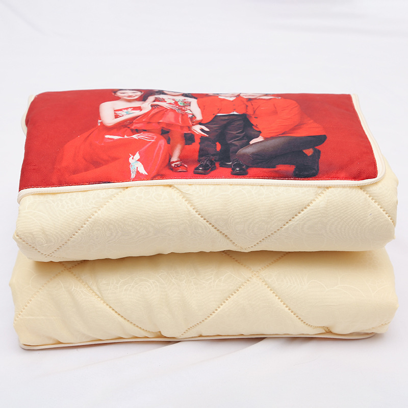 Customized Picture Enterprise Logo Double-Sided Quilt HD Digital Printing Linen Plush Advertising Gift Pillow Blanket