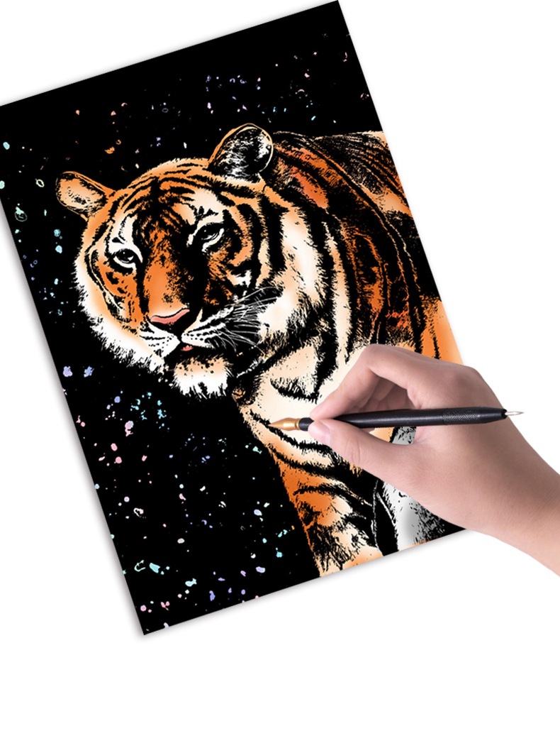 a4动物刮画创意diy手工刮刮画炫彩儿童刮画纸卡益智玩具绘画跨境