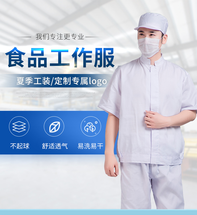 透气薄款食品厂工作服套装 食品厂车间工装 短袖食品厂工作服
