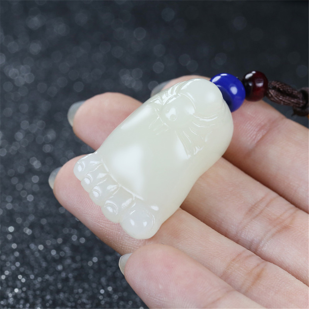 支持鉴定/代发 和田玉小脚丫吊坠男女款玉石挂件白玉知足常乐吊坠