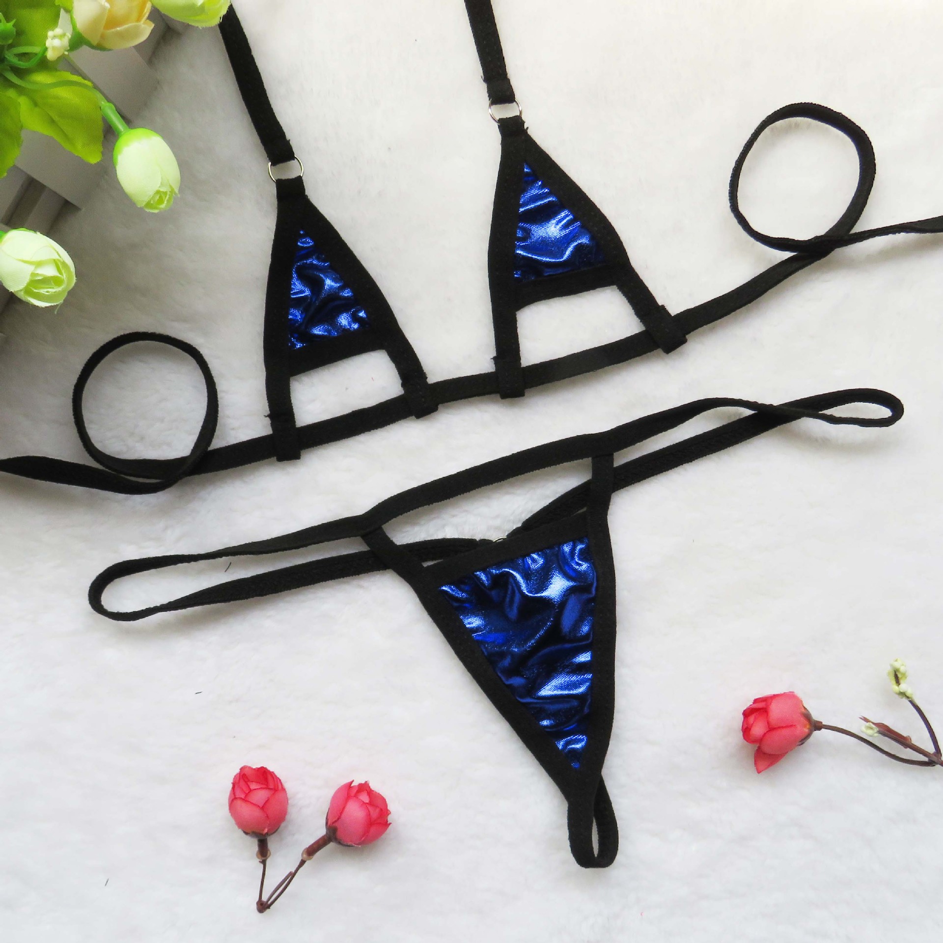 跨境情趣内衣泳衣泳装女士性感速卖通ebay三点比基尼漆皮套装e245