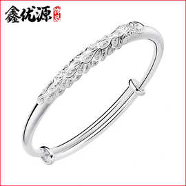 花丝实心孔雀手镯 小清新 浮雕铜镀银圆形手环 厂家直批 凰镯子