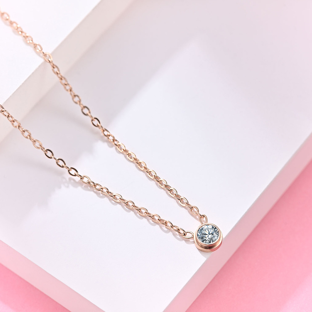 日韩18k玫瑰金钛钢项链女钻石吊坠 锁骨链不锈钢饰品
