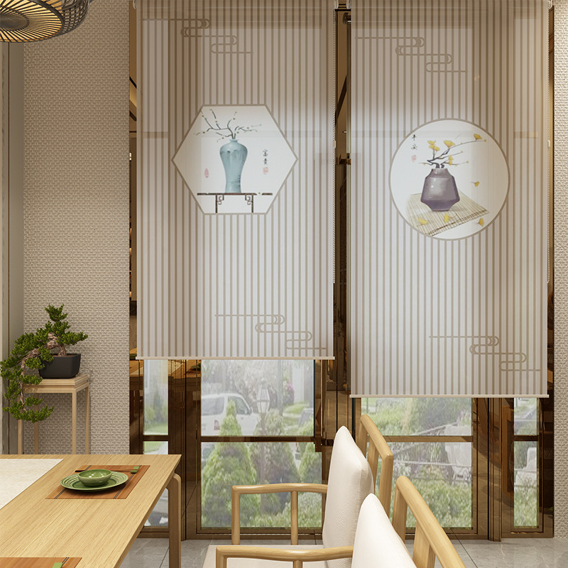 中式屏风卷帘升降隔断挂式禅意帘玄关帘软窗帘客厅平方米落地隔断