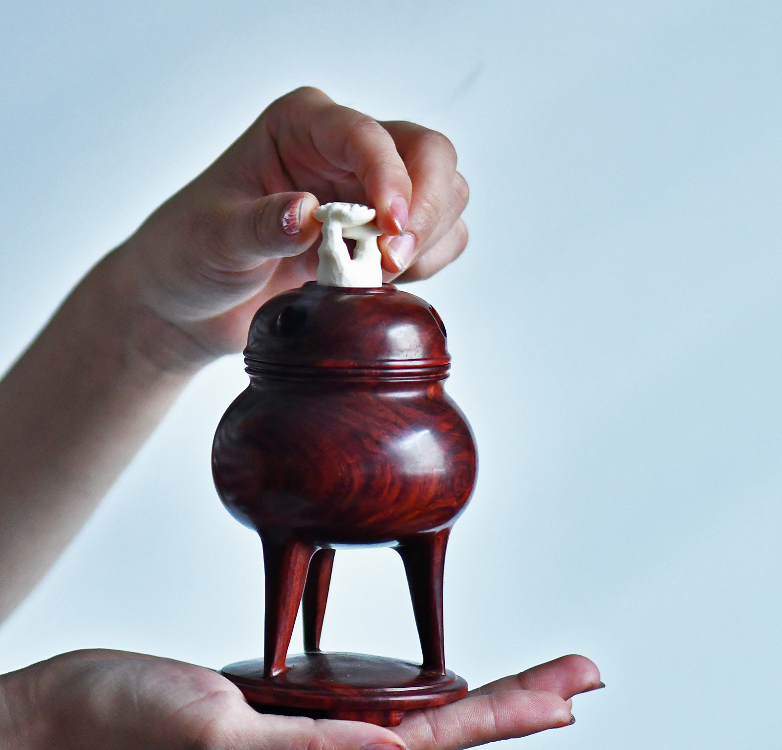 印度小叶紫檀【三足香炉】复古盘香炉批发紫檀香道香具摆件