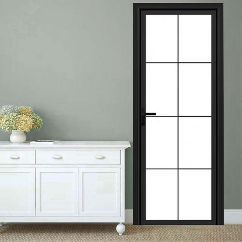 极窄北欧黑色玻璃门细款门20厚厕所钢化钛铝合金门厨房细边框门