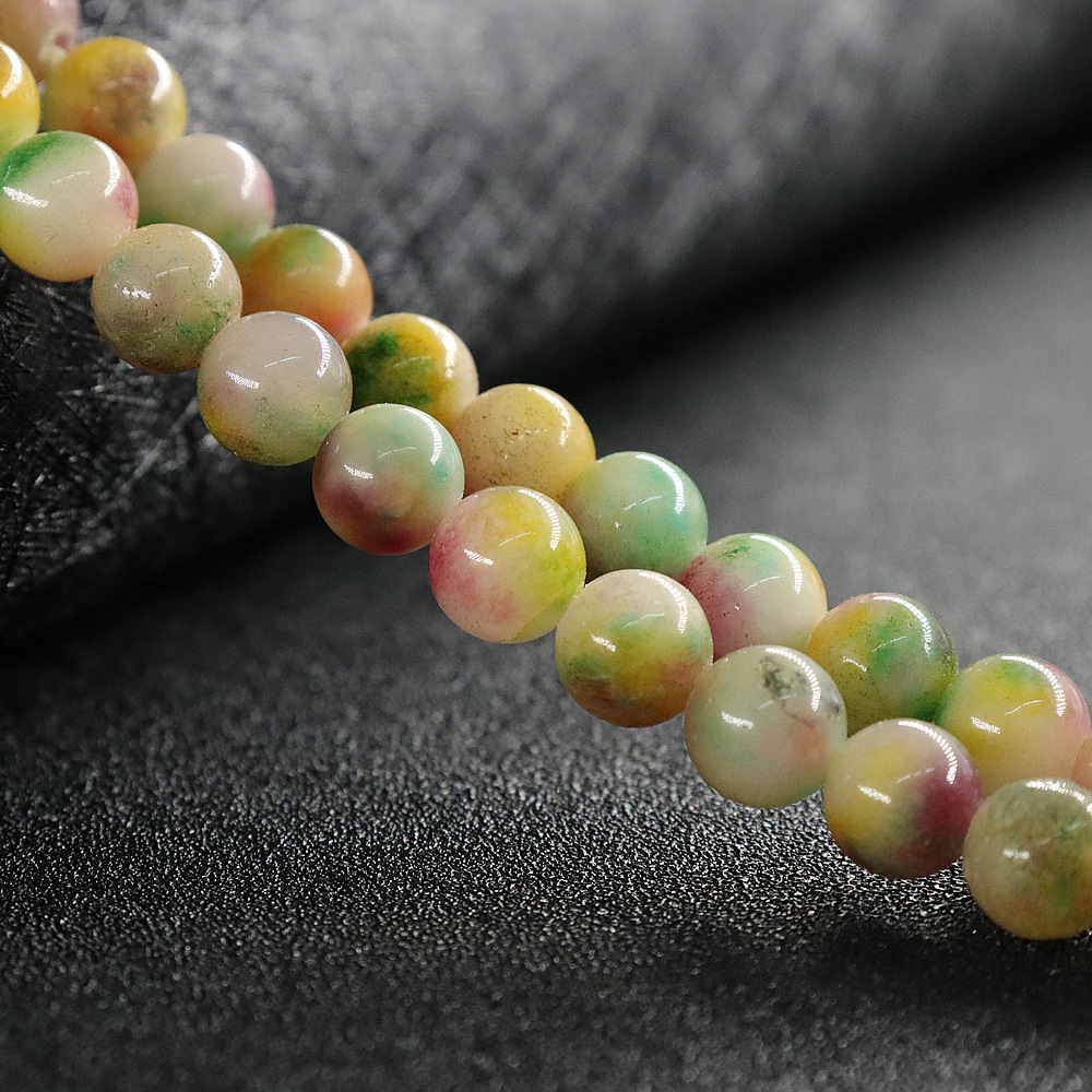 8mm云南七彩天然玉石义乌地摊diy配件饰半成品纽扣玛瑙圆串散珠子